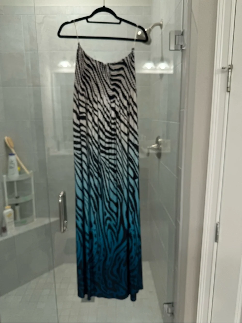 bebe Black and Blue Ombre Zebra Print Shower Curtain
